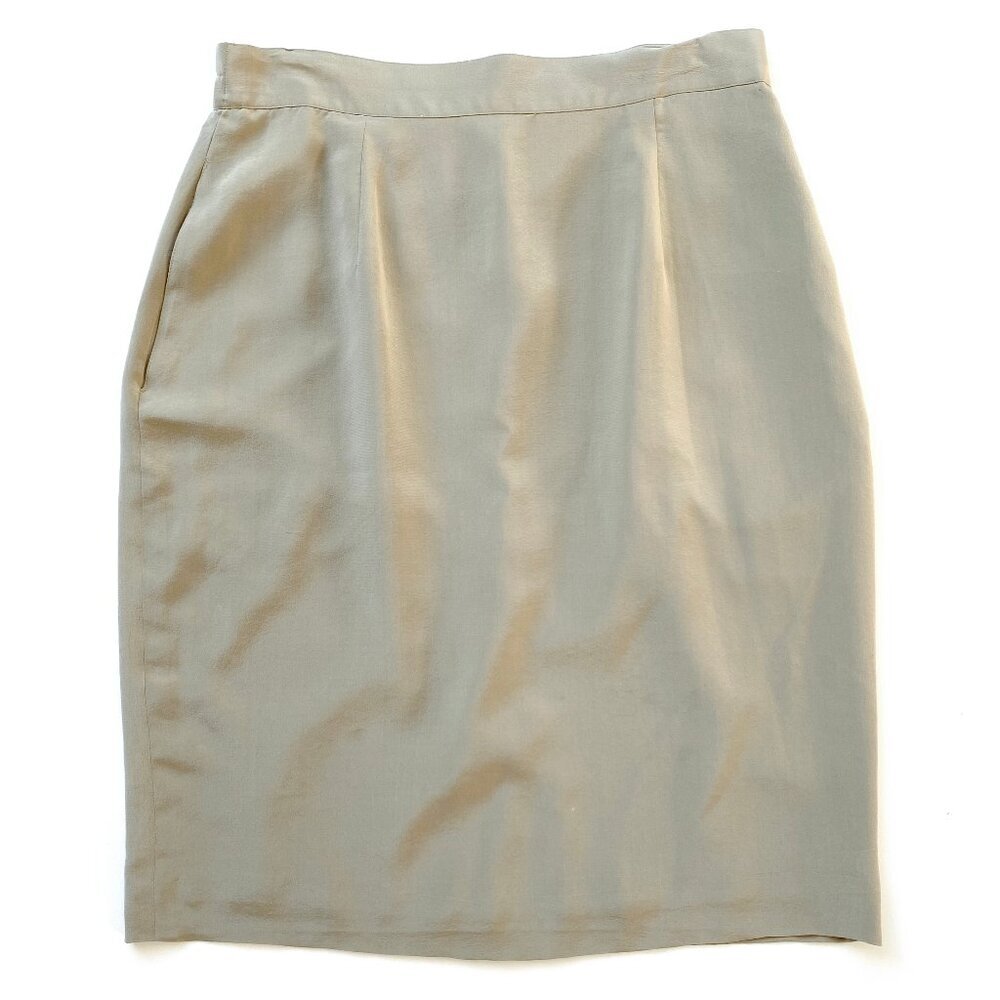 NWT Vintage Talbots Silk Pencil Skirt Beige Pockets Lined Size 10P